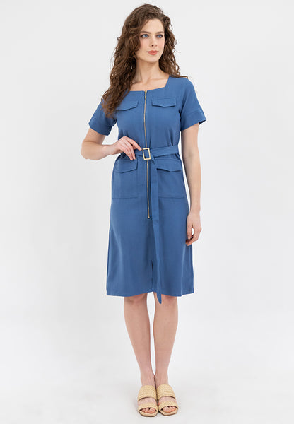 Krizia Square Neck Front Zipper Dress