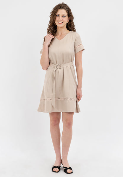 Krizia Lace Trimming Shift Dress with Belt