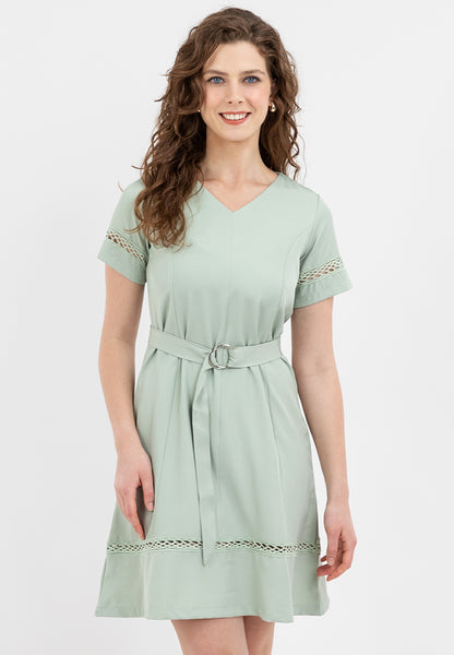 Krizia Lace Trimming Shift Dress with Belt