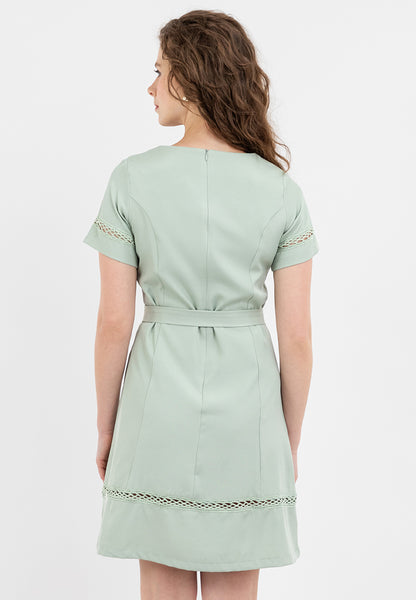 Krizia Lace Trimming Shift Dress with Belt