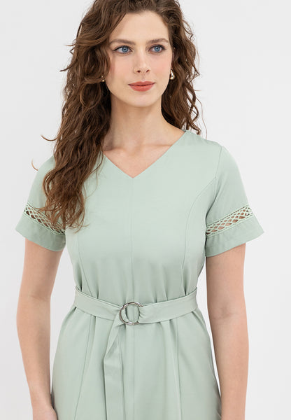 Krizia Lace Trimming Shift Dress with Belt