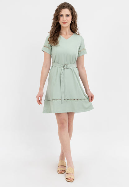 Krizia Lace Trimming Shift Dress with Belt