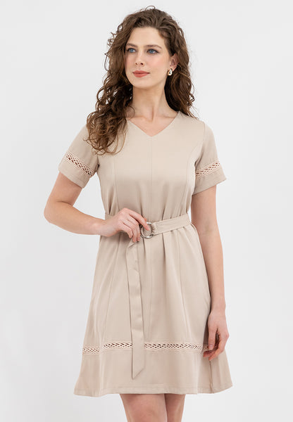 Krizia Lace Trimming Shift Dress with Belt