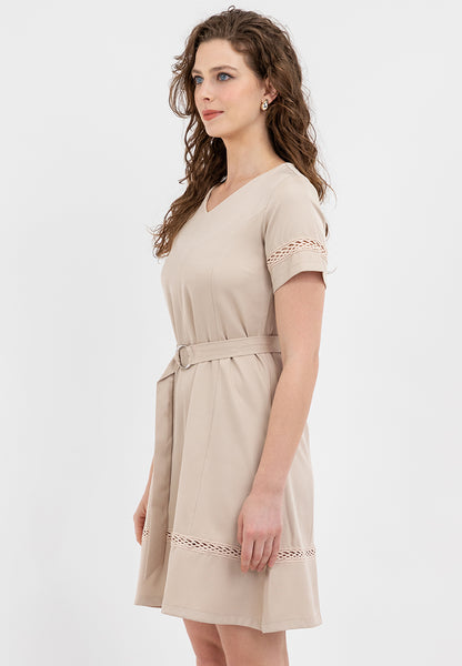 Krizia Lace Trimming Shift Dress with Belt