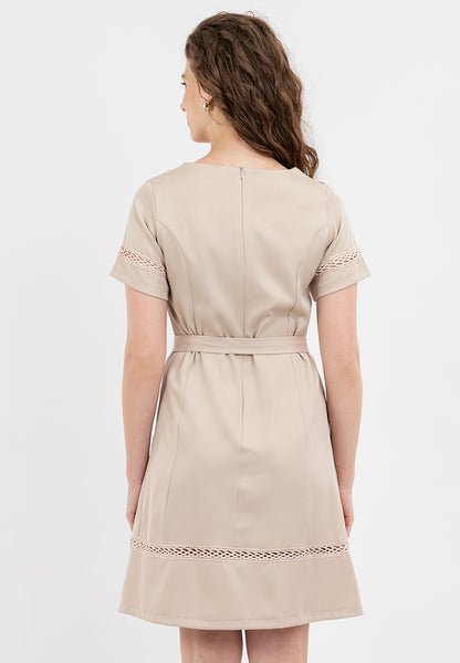 Krizia Lace Trimming Shift Dress with Belt