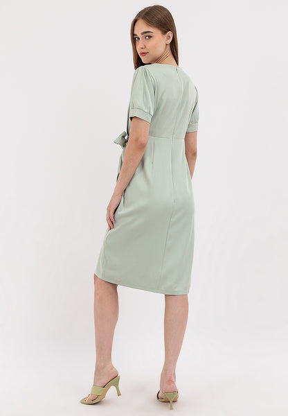 V-Neck Button Detail Overlap Dress
