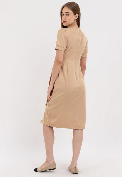 V-Neck Button Detail Overlap Dress