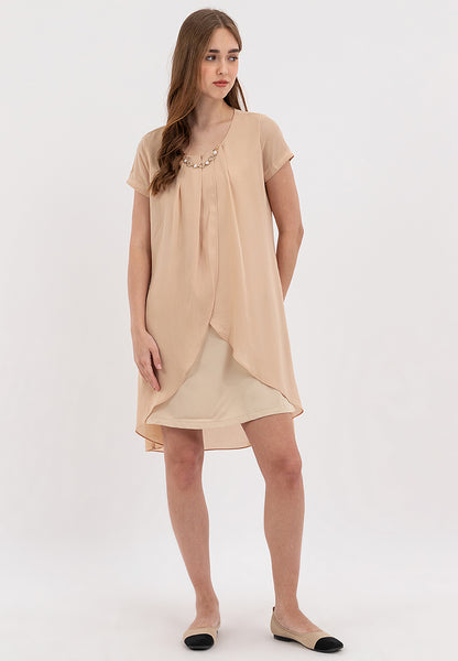 Premium Overlay Shift Dress with Detatchable Chain Necklace