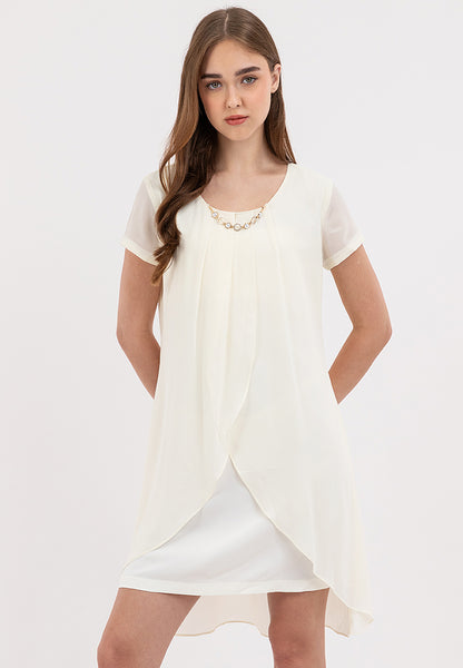 Premium Overlay Shift Dress with Detatchable Chain Necklace