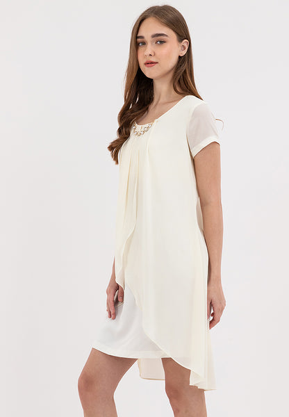 Premium Overlay Shift Dress with Detatchable Chain Necklace