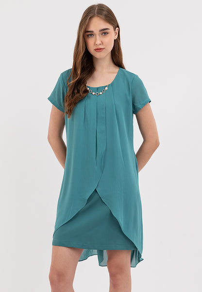 Premium Overlay Shift Dress with Detatchable Chain Necklace
