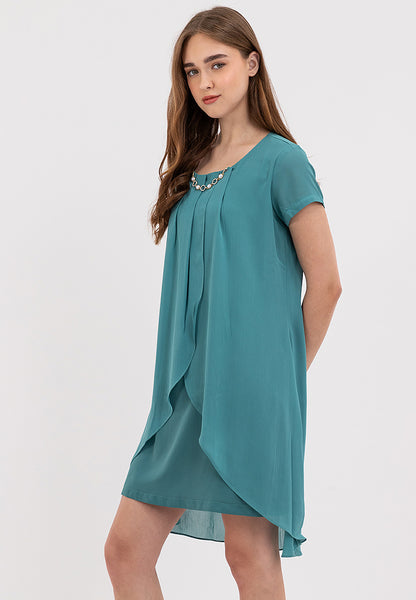 Premium Overlay Shift Dress with Detatchable Chain Necklace