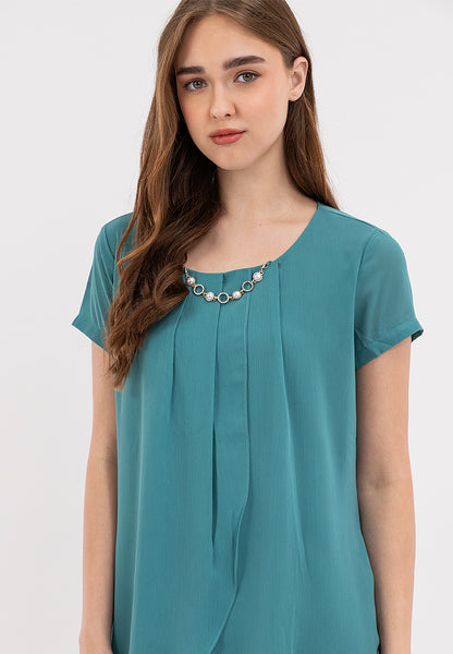 Premium Overlay Shift Dress with Detatchable Chain Necklace