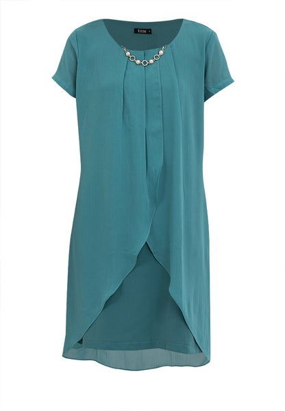 Premium Overlay Shift Dress with Detatchable Chain Necklace