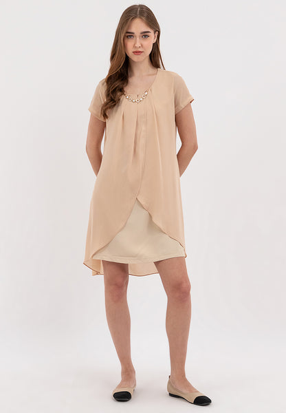 Premium Overlay Shift Dress with Detatchable Chain Necklace