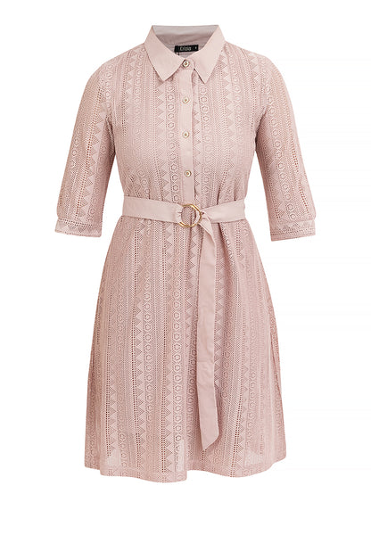 Krizia Collared Tie Waist Special Fabric Lace Shift Dress