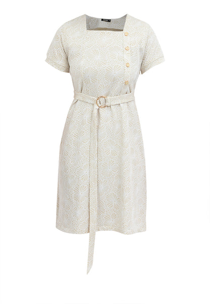 Krizia Special Fabric Square Neck Belted Shift Dress