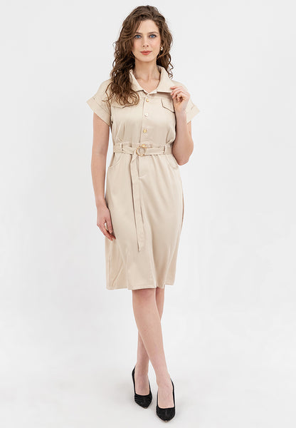 Krizia Button Down Front Flaps Belted Shift Dress
