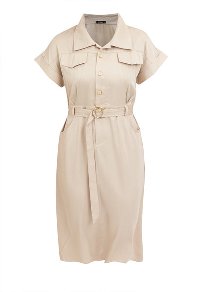 Krizia Button Down Front Flaps Belted Shift Dress