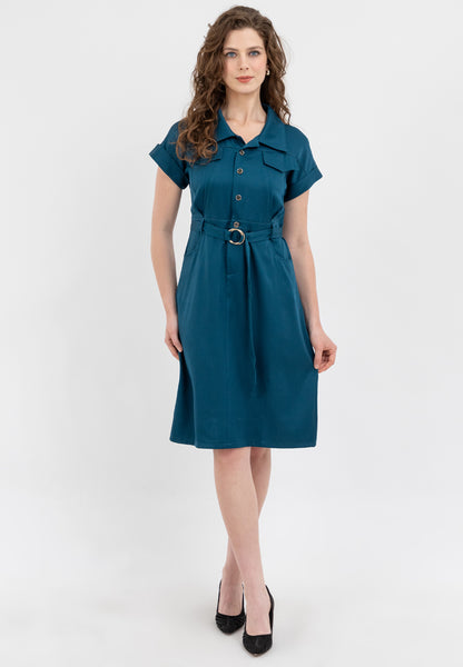 Krizia Button Down Front Flaps Belted Shift Dress