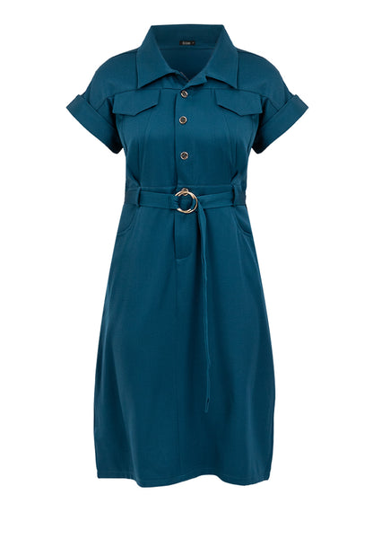Krizia Button Down Front Flaps Belted Shift Dress