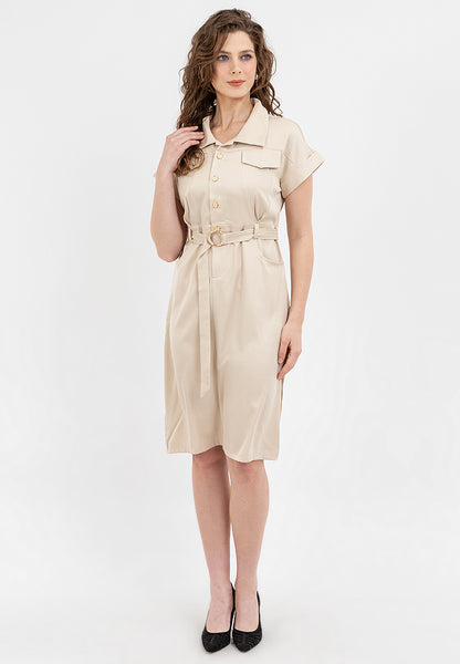 Krizia Button Down Front Flaps Belted Shift Dress