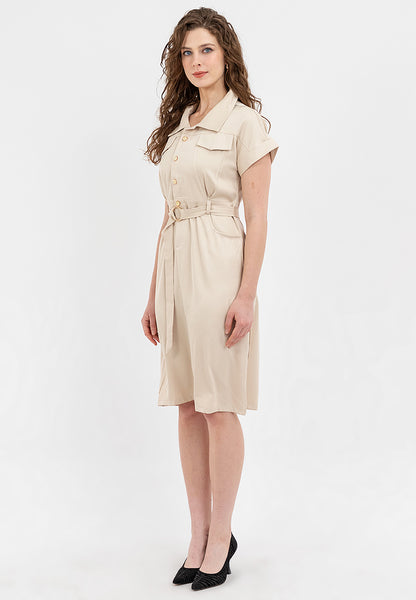 Krizia Button Down Front Flaps Belted Shift Dress