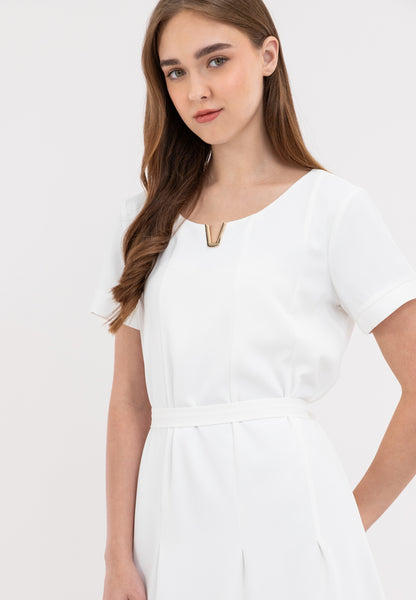 V-Detail Tie Waist Shirt Dress