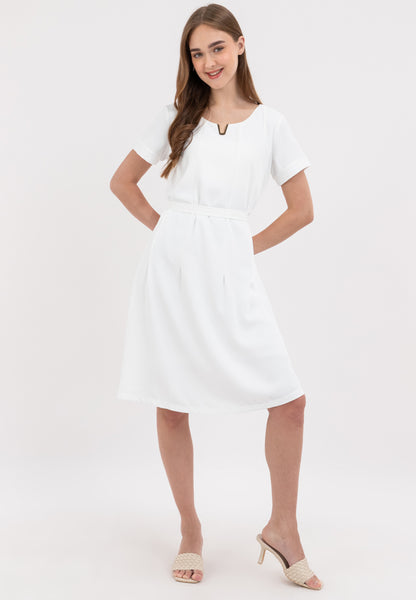 V-Detail Tie Waist Shirt Dress