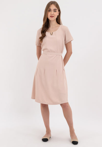 V-Detail Tie Waist Shirt Dress