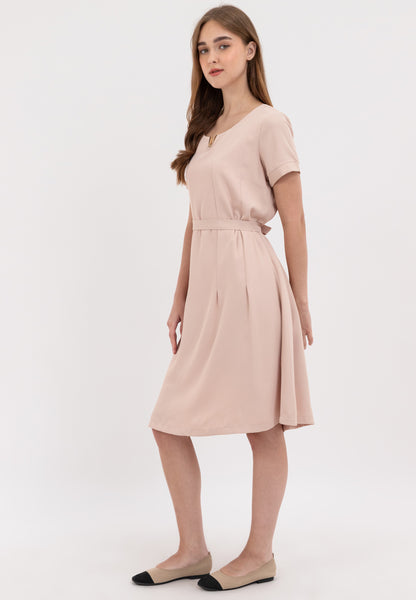 V-Detail Tie Waist Shirt Dress