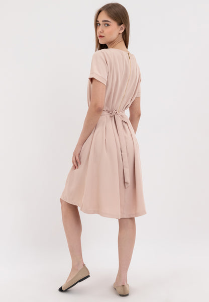 V-Detail Tie Waist Shirt Dress