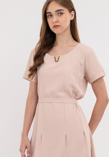 V-Detail Tie Waist Shirt Dress
