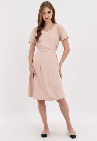 V-Detail Tie Waist Shirt Dress