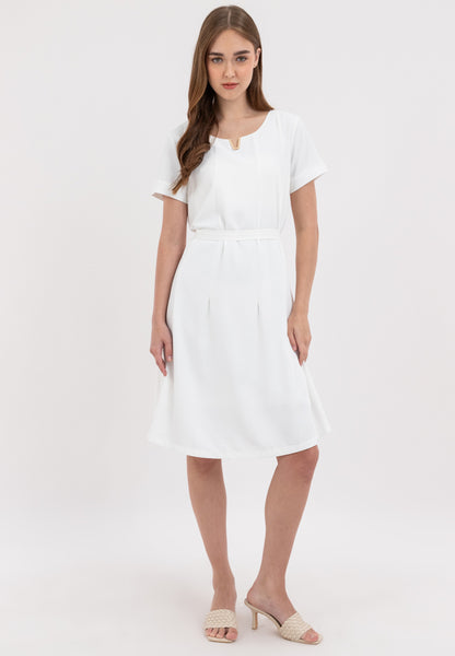 V-Detail Tie Waist Shirt Dress