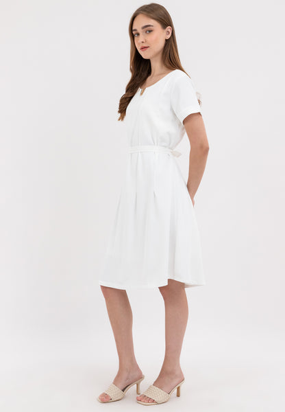 V-Detail Tie Waist Shirt Dress