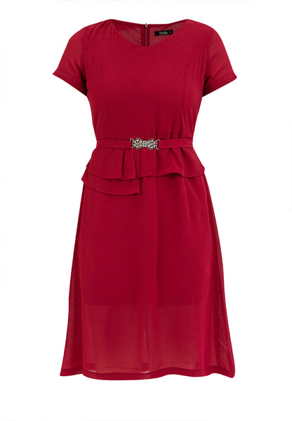 Krizia V-Neck Pleated Detail Waist with Silver-buckled Belt Dress