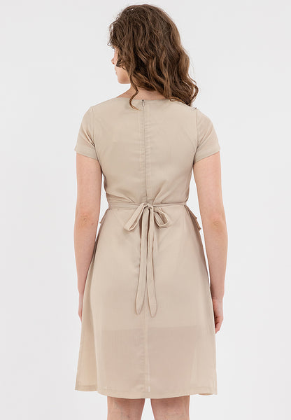 Krizia V-Neck Pleated Detail Waist with Silver-buckled Belt Dress