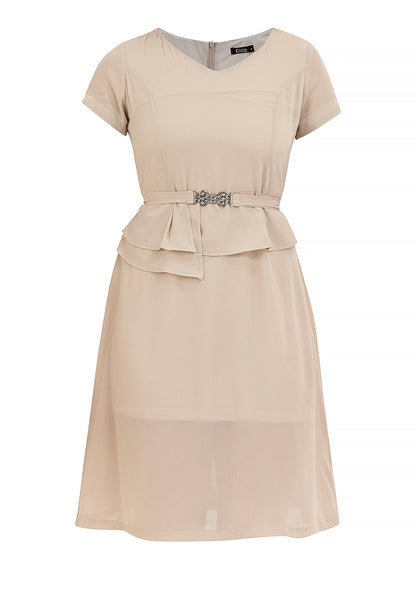 Krizia V-Neck Pleated Detail Waist with Silver-buckled Belt Dress