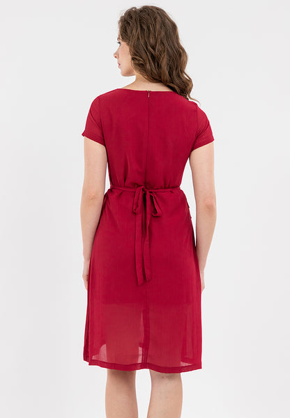 Krizia V-Neck Pleated Detail Waist with Silver-buckled Belt Dress
