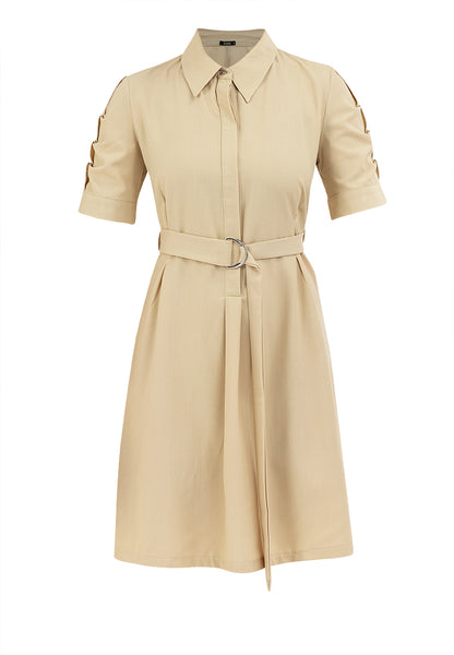 Krizia Button Down Belted Shirt Dress with Roll Tab Sleeve