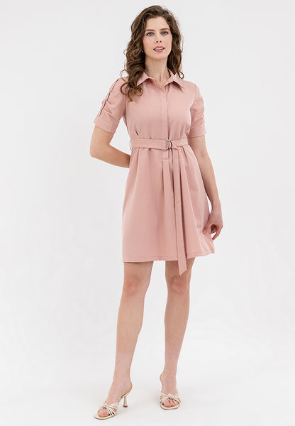 Krizia Button Down Belted Shirt Dress with Roll Tab Sleeve