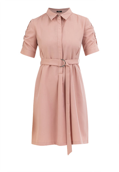 Krizia Button Down Belted Shirt Dress with Roll Tab Sleeve