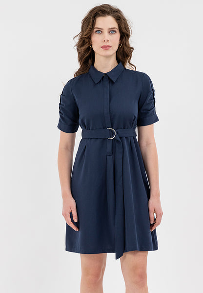 Krizia Button Down Belted Shirt Dress with Roll Tab Sleeve