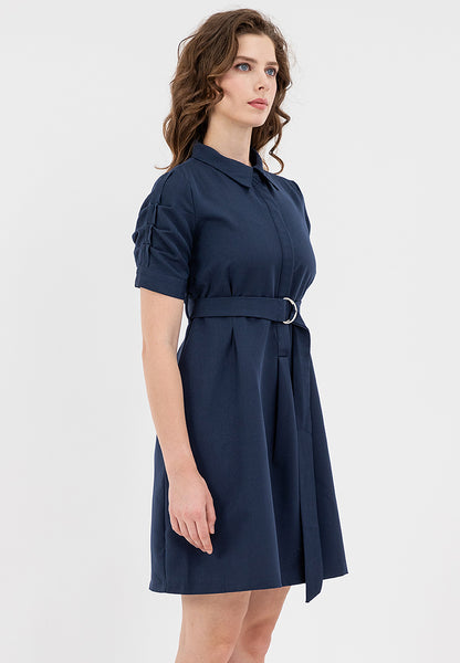 Krizia Button Down Belted Shirt Dress with Roll Tab Sleeve