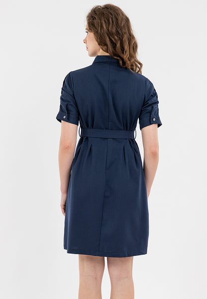 Krizia Button Down Belted Shirt Dress with Roll Tab Sleeve