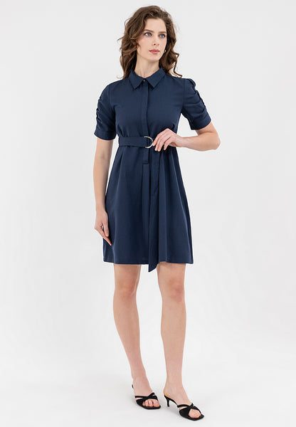 Krizia Button Down Belted Shirt Dress with Roll Tab Sleeve
