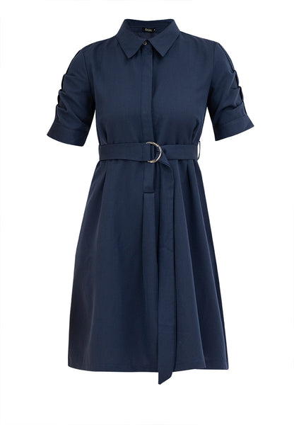 Krizia Button Down Belted Shirt Dress with Roll Tab Sleeve