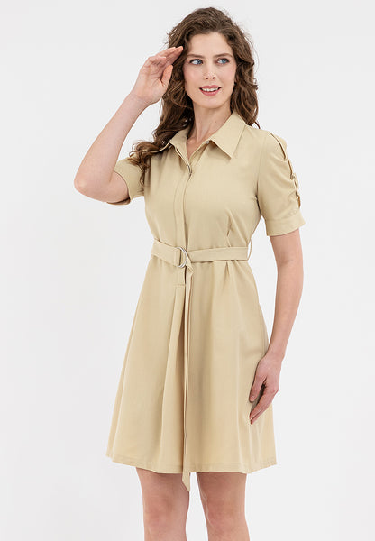 Krizia Button Down Belted Shirt Dress with Roll Tab Sleeve