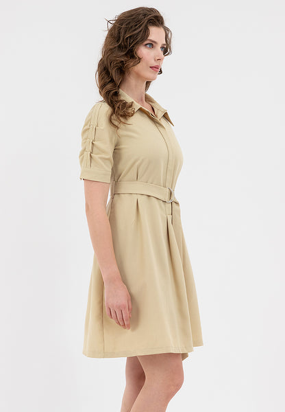 Krizia Button Down Belted Shirt Dress with Roll Tab Sleeve